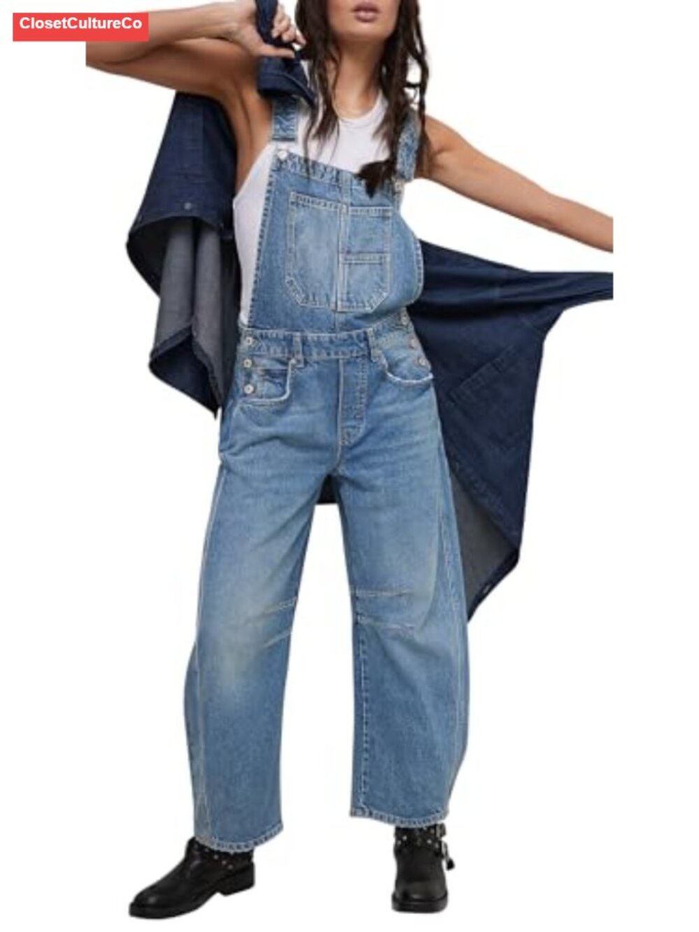 Barrel Leg Wide Leg Baggy Denim Overalls Adjustable Stretch Bib Jeans